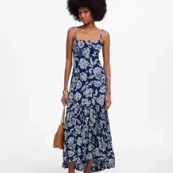 Madewell Textured Maxi Slip Dress floral blue nwt  SZ 8